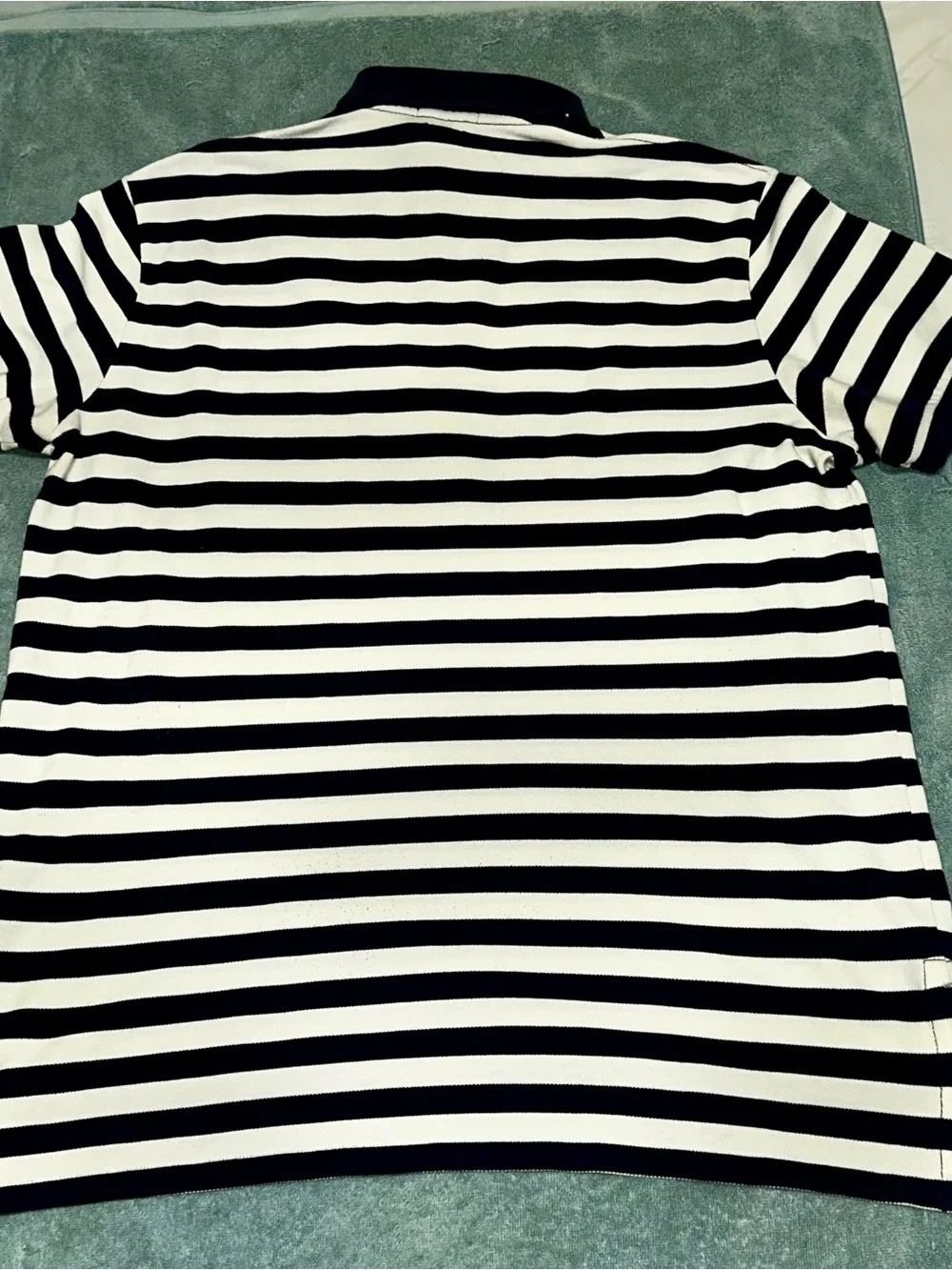 Ralph Lauren Navy and White Striped Polo with Red Logo custom slim fit